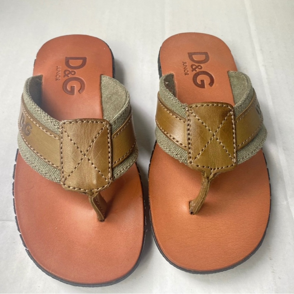 Dolce Gabanna  boys leather/canvas thong  slippers choose your size RTL $190